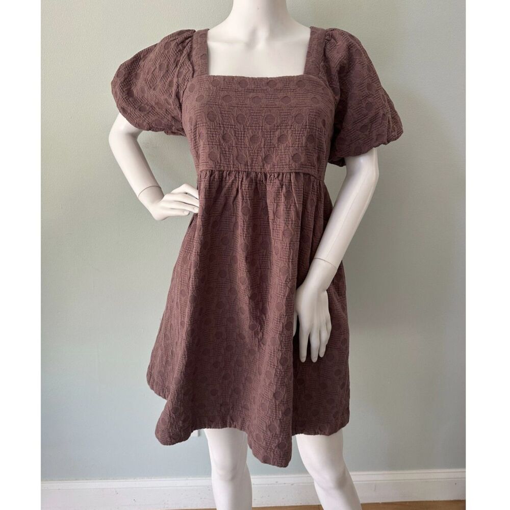 Madewell Floral Quilted Puff-Sleeve Mini Dress size M Mauve Purple Babydoll